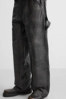 WASHED EFFECT LEATHER CARPENTER PANTS