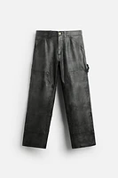 WASHED EFFECT LEATHER CARPENTER PANTS