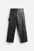 WASHED EFFECT LEATHER CARPENTER PANTS