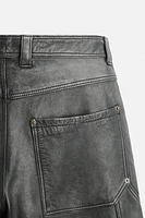 WASHED EFFECT LEATHER CARPENTER PANTS