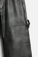 WASHED EFFECT LEATHER CARPENTER PANTS