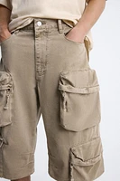 CARGO POCKET DENIM SHORTS