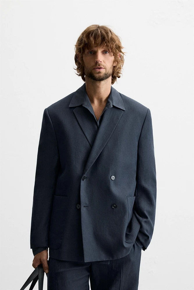 DOUBLE BREASTED HERRINGBONE SUIT JACKET