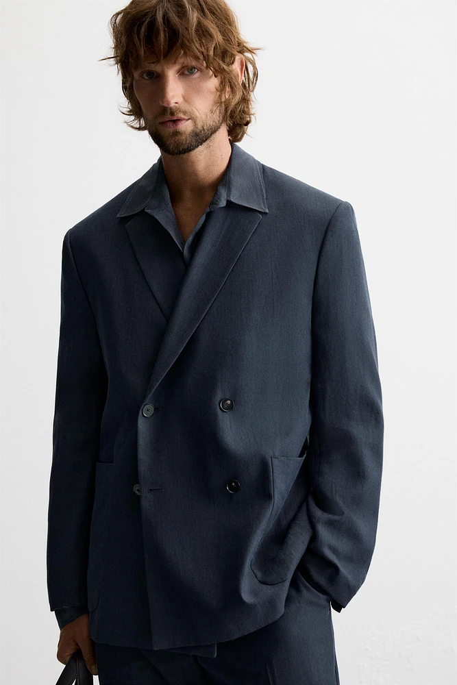 DOUBLE BREASTED HERRINGBONE SUIT JACKET