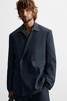 DOUBLE BREASTED HERRINGBONE SUIT JACKET