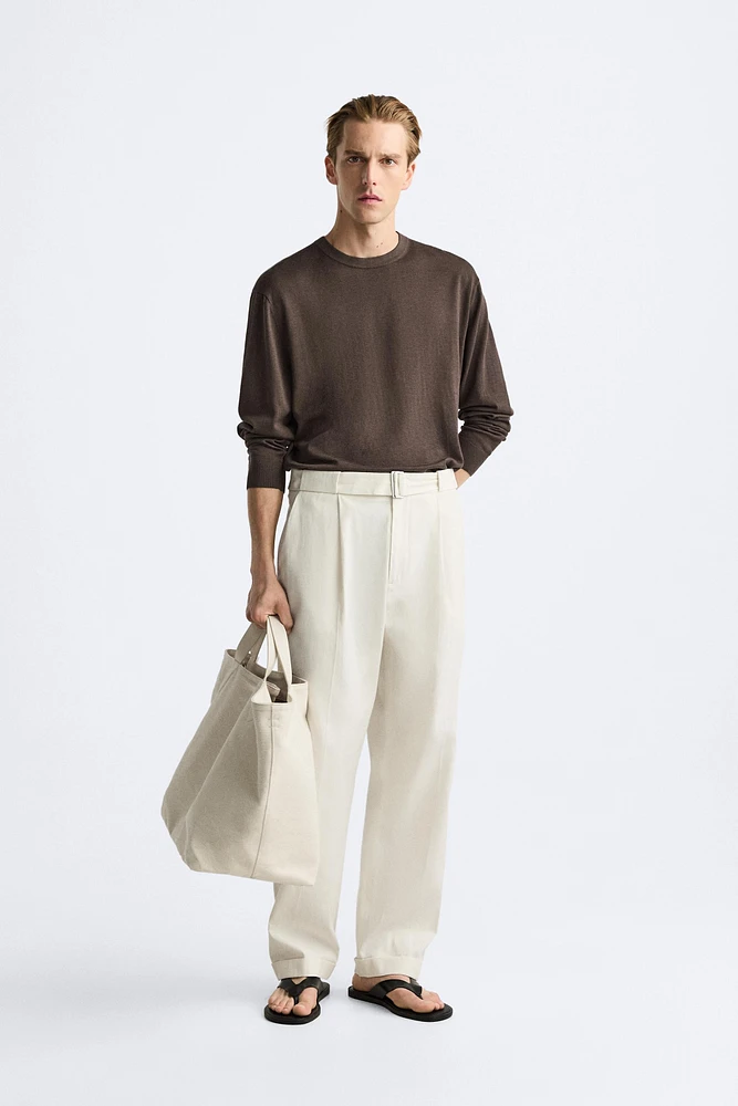 BELTED COTTON - LINEN PANTS