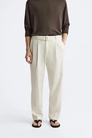 BELTED COTTON - LINEN PANTS