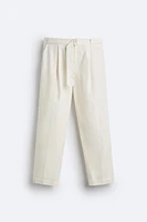 BELTED COTTON - LINEN PANTS