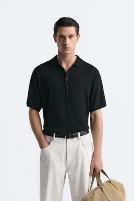 BUTTONED KNIT POLO TOP