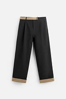 CONTRASTING BELT PANTS