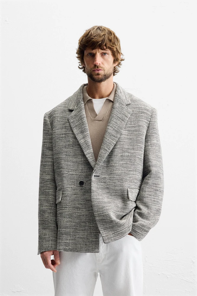 DOUBLE BREASTED TEXTURED WEAVE JACKET