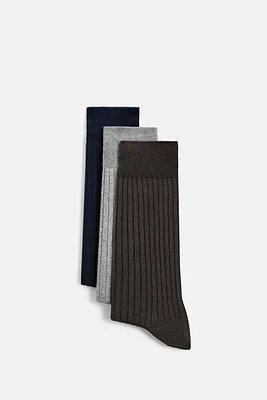 3-PACK OF MERCERIZED RIBBED SOCKS