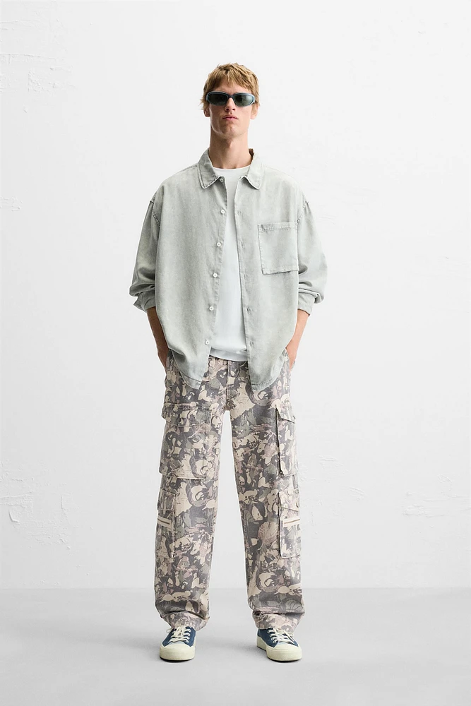 PRINTED DENIM CARGO PANTS