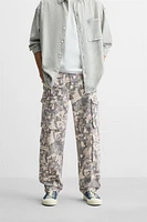 PRINTED DENIM CARGO PANTS