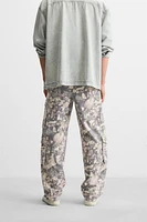 PRINTED DENIM CARGO PANTS