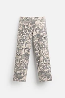 PRINTED DENIM CARGO PANTS