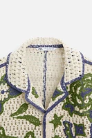 CONTRASTING CROCHET EMBROIDERY SHIRT