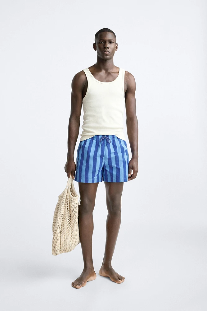 STRIPED REGULAR SWIMMING TRUNKS