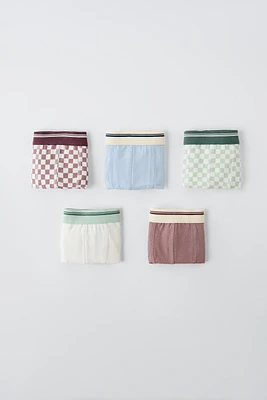 6-14 YEARS/ FIVE-PACK OF CHECKERED BOXERS