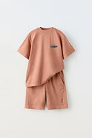 GARMENT DYED T-SHIRT AND SHORTS MATCHING SET