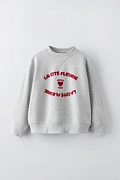 TEXT PRINT FLOCKED SWEATSHIRT