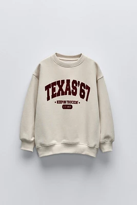 TEXT PRINT FLOCKED SWEATSHIRT