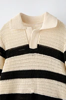 OPEN KNIT STRIPED POLO SHIRT