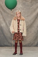 FLOWER BUTTON FAUX SHEARLING COAT LIMITED EDITION