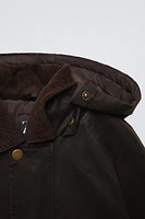 WAXED JACKET WITH REMOVABLE HOOD