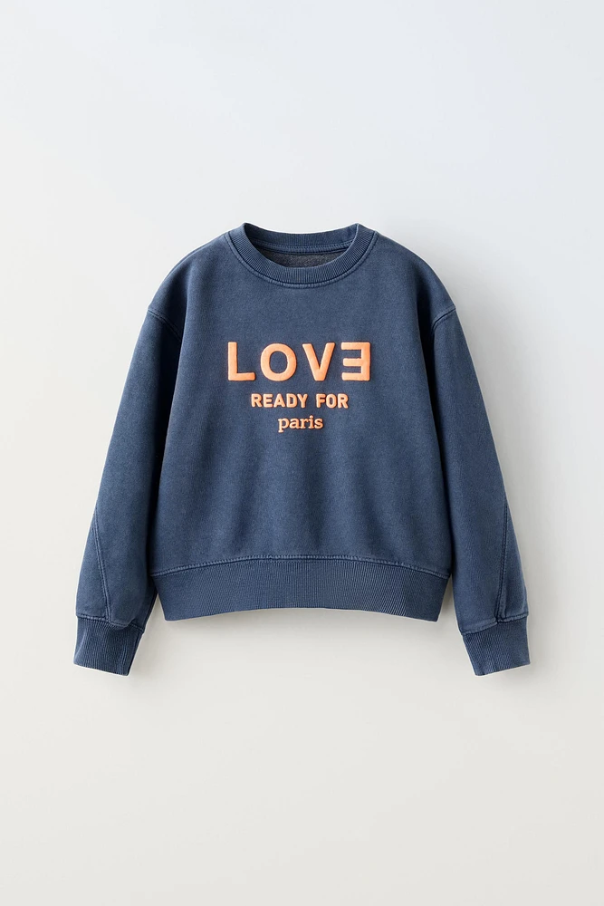 TEXT PRINT WASHED SWEATSHIRT