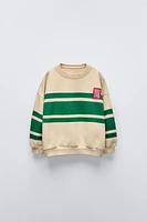 LABEL TRIM STRIPED SWEATSHIRT