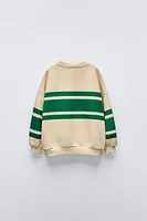 LABEL TRIM STRIPED SWEATSHIRT