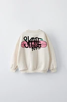 TEXT PRINT FLOCKED SWEATSHIRT