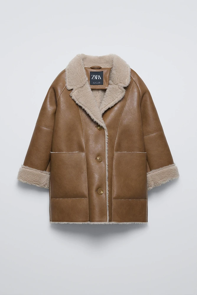 DOUBLE-FACED FAUX SHEARLING COAT