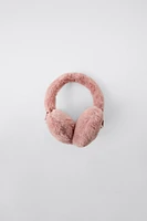 FAUX FUR HEART EAR MUFFS WITH BOWS