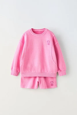 WASHED SWEATSHIRT AND SHORTS MATCHING SET