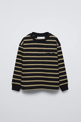 EMBROIDERED STRIPED HEAVY JERSEY T-SHIRT