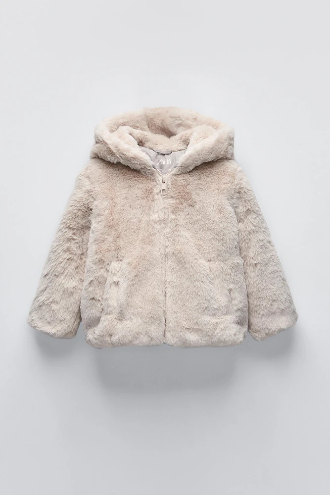 HOODED FAUX FUR JACKET