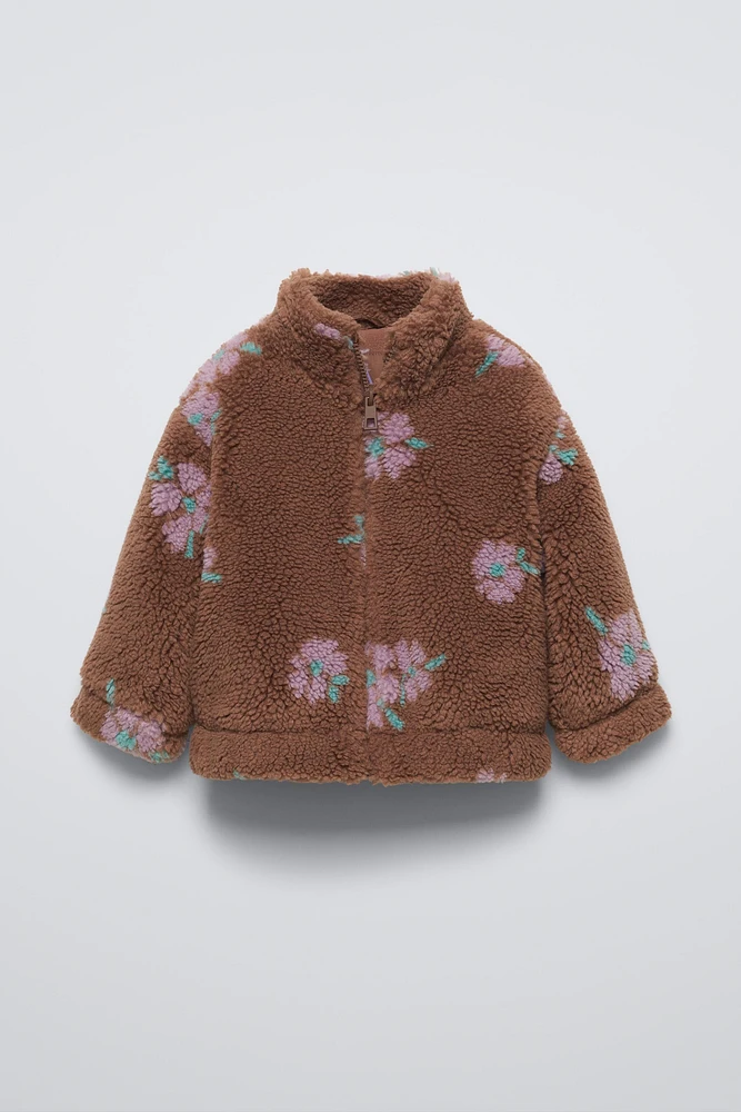 FLORAL PRINT FLEECE JACKET