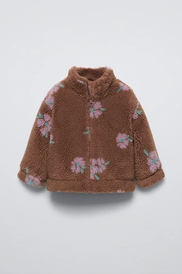 FLORAL PRINT FLEECE JACKET