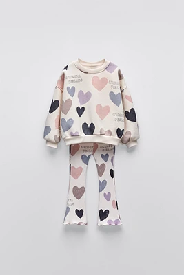 HEART SWEATSHIRT AND FLARED LEGGINGS MATCHING SET