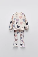 HEART SWEATSHIRT AND FLARED LEGGINGS MATCHING SET