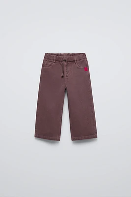 WIDE LEG TWILL LABEL PANTS