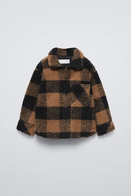 CHECKERED FAUX SHEARLING OVERSHIRT