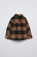 CHECKERED FAUX SHEARLING OVERSHIRT