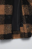 CHECKERED FAUX SHEARLING OVERSHIRT