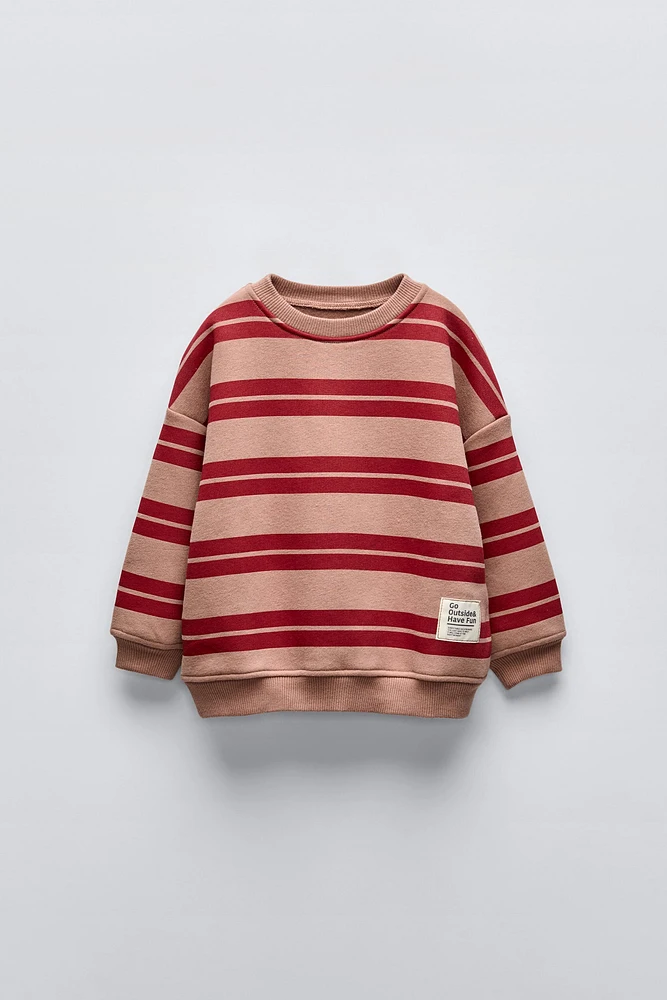 LABEL TRIM STRIPED SWEATSHIRT