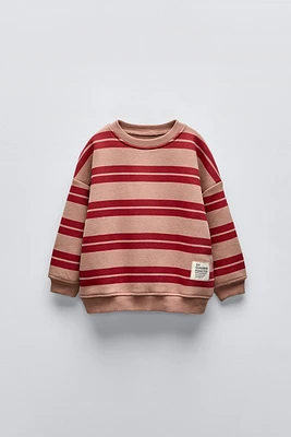 LABEL TRIM STRIPED SWEATSHIRT