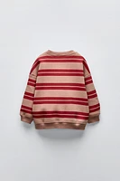 LABEL TRIM STRIPED SWEATSHIRT