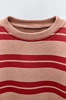 LABEL TRIM STRIPED SWEATSHIRT